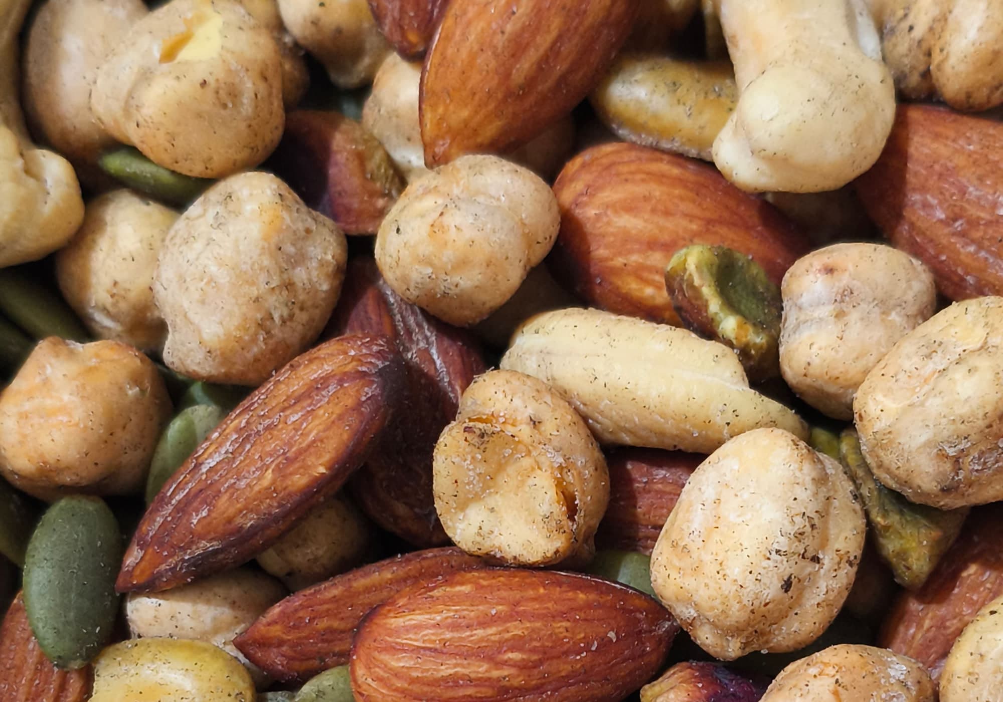 Mixed nuts and seeds, close up